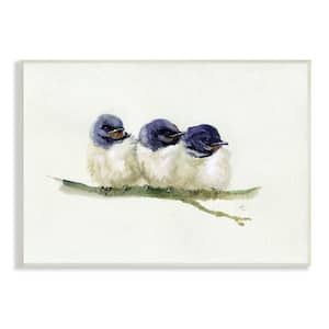 "Trio of Baby Swallows Perched on Branch" by Verbrugge Watercolor Unframed Animal Wood Wall Art Print 13 in. x 19 in.