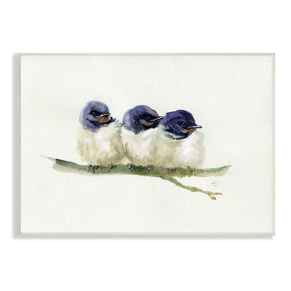 The Stupell Home Decor Collection Trio Of Baby Swallows Perched On Branch By Verbrugge Watercolor Unframed Animal Wood Wall Art Print 10 In X 15 Ai 208 Wd 10x15 - Bebe Home Decor Wall Art