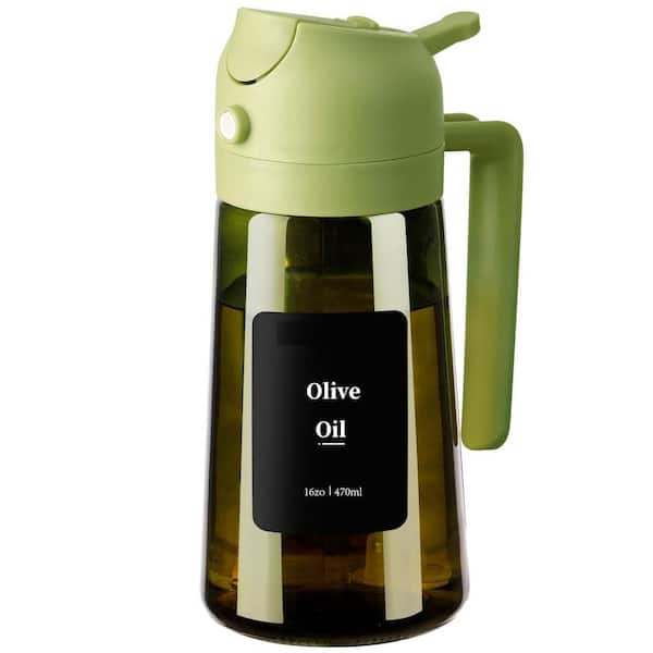 16 oz. Green Olive Oil Dispenser and Oil Sprayer, Proof Oil Pourer for Kitchen, Air Fryer, Cooking, Salad, and BBQ