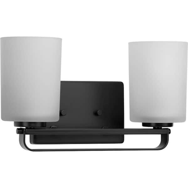 Progress Lighting League Collection 2-Light Matte Black Etched Glass Modern Farmhouse Bath Vanity Light