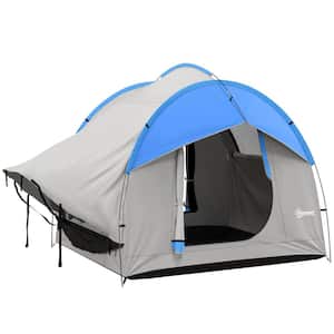 5-Person to 6-Person  Outdoor Waterproof Camping Car Tent with 3 Doors and Mesh Window in Gray and Blue