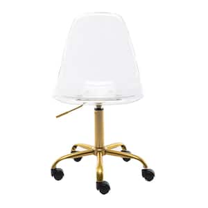 Clear Modern Acrylic Height Adjustable Rolling Chair with Golden Metal Leg