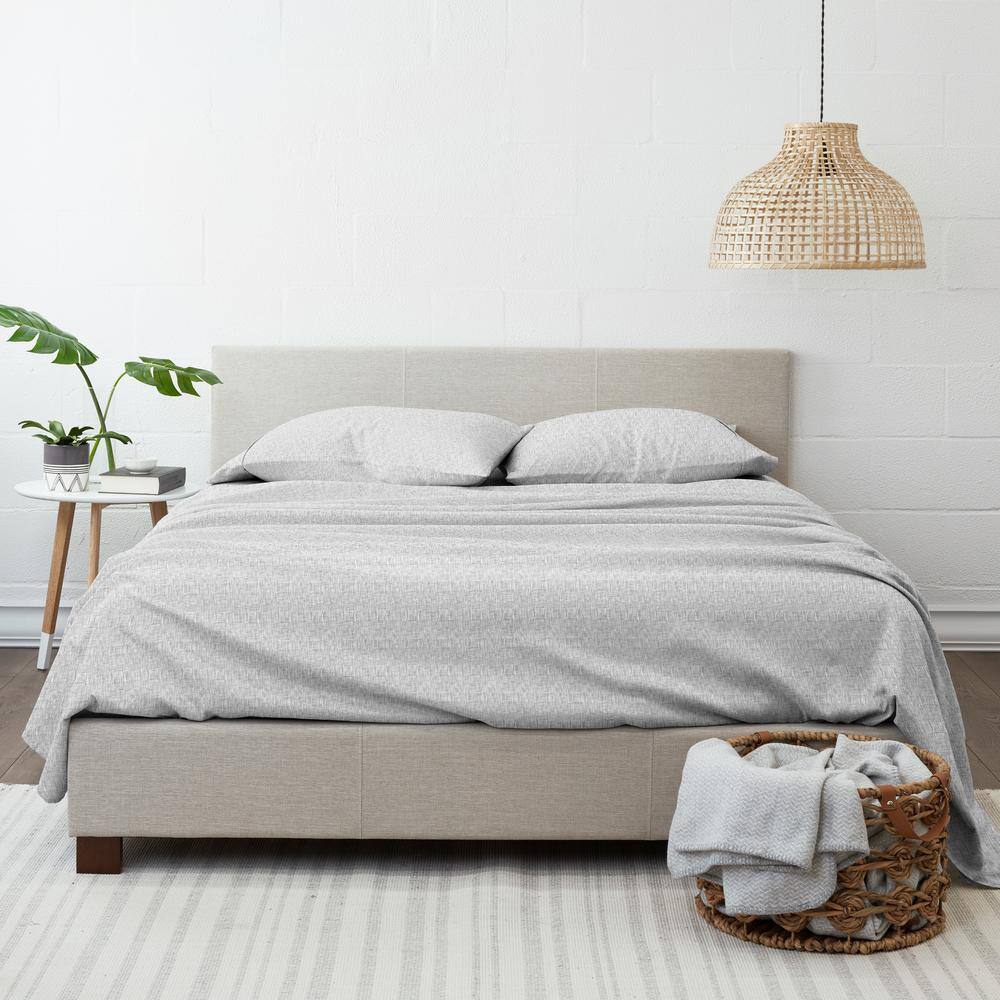 Light Gray Chambray Style Queen Microfiber Bed Sheets Set