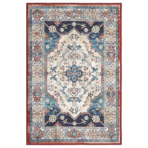 Eden Collection Ocean Medallion Navy 3 ft. x 4 ft. Machine Washable Traditional Indoor Area Rug