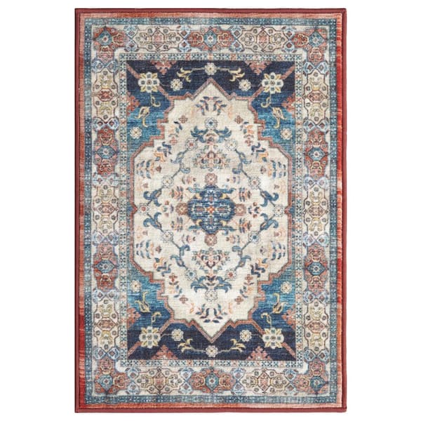 Concord Global Trading Eden Collection Ocean Medallion Navy 3 ft. x 4 ft. Machine Washable Traditional Indoor Area Rug