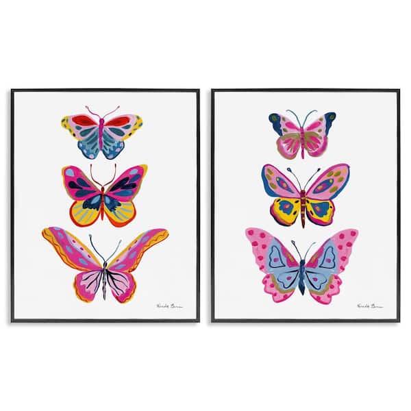 Stupell Industries Bright Flutter Butterflies by Farida Zaman 2-Pieces Black Framed Animal Giclee Art Print 20 in. x 16 in.