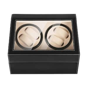 Black 4+6 Automatic Rotation Leather Wood Watch Winder Storage Box