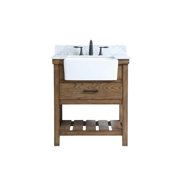 Unbranded Timeless Home 30 in. W x 22 in. D x 34.13 in. H Bath Vanity in Driftwood with Carrara Marble Top with White Basin