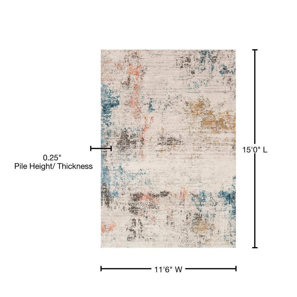 Ivory Abstract Easy-Care Synthetic Area Rug - 11'6" x 15'