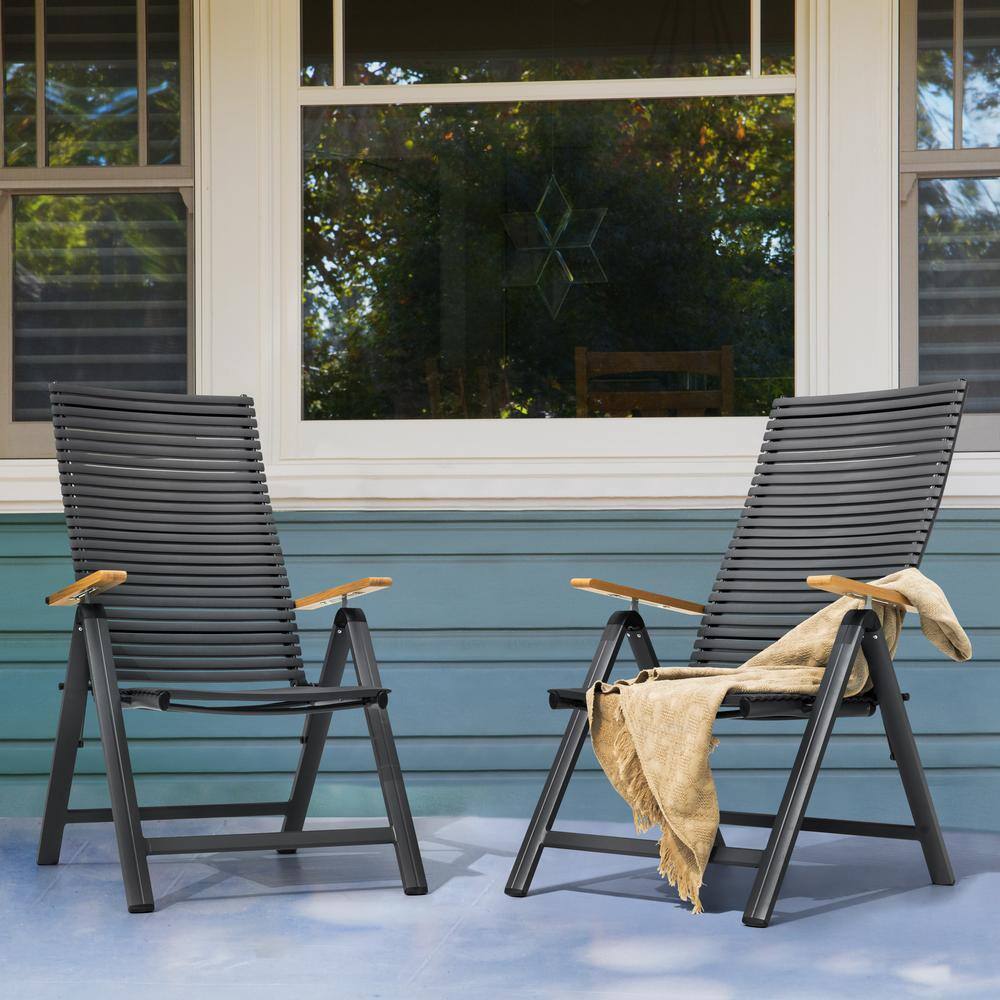 Dark Gray Aluminum and Plastic Outdoor Dining Chairs with Foldable Design (2-Pack) price history on PriceWatchPro