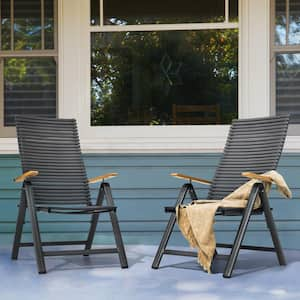 Dark Gray Aluminum and Plastic Outdoor Dining Chairs with Foldable Design (2-Pack)