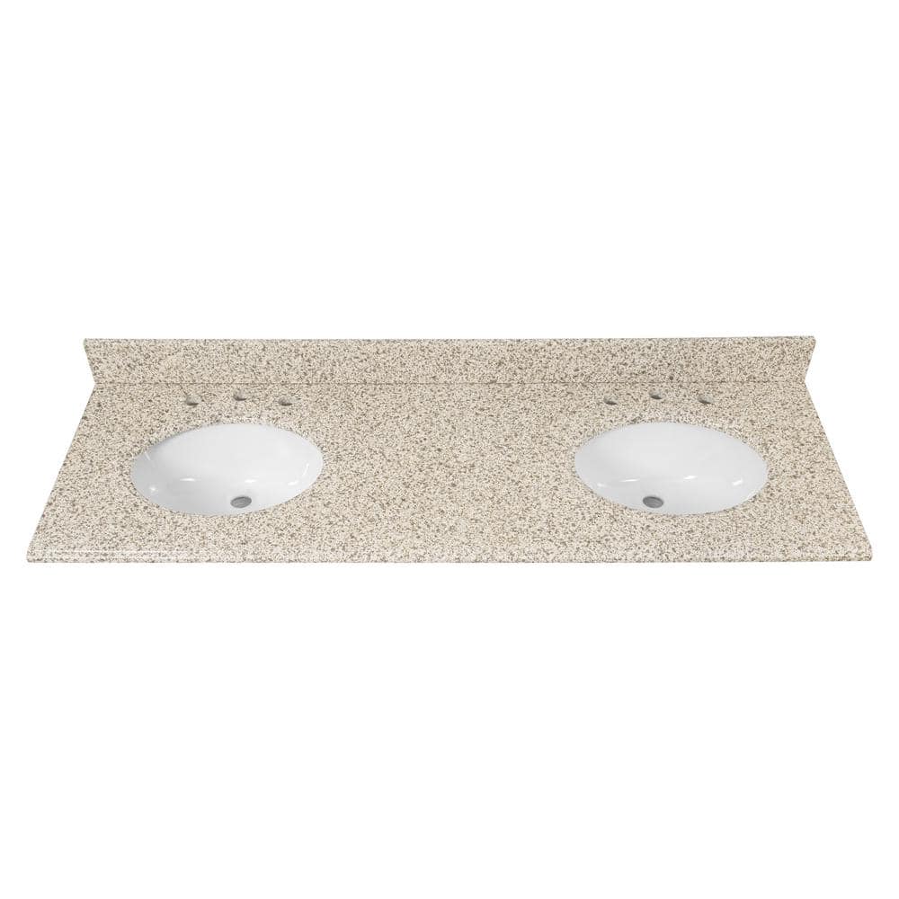61 in. W x 22 in D Granite White Rectangular Double Sink Vanity Top in Beig