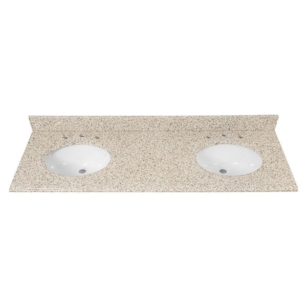 Home Decorators Collection 61 in. W x 22 in D Granite White Rectangular Double Sink Vanity Top in Beige