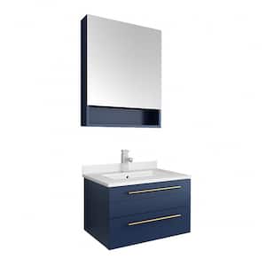 Lucera 24 in. W Wall Hung Bath Vanity in Royal Blue with Quartz Sink Vanity Top in White with White Basin