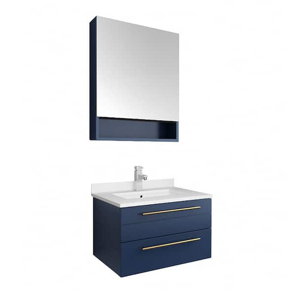 Fresca Lucera 24 in. Single Sink Wall Mount Royal Blue Bath Vanity with White Quartz Top, Undermount Sink and Medicine Cabinet