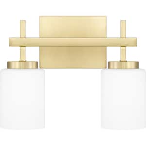 Wilburn 13 in. 2-Light Satin Brass LED Vanity Light