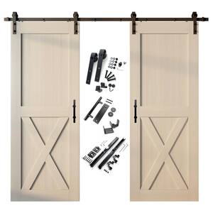 38 in. x 84 in. X-Frame Tinsmith Gray Double Pine Wood Interior Sliding Barn Door with Hardware Kit, Non-Bypass