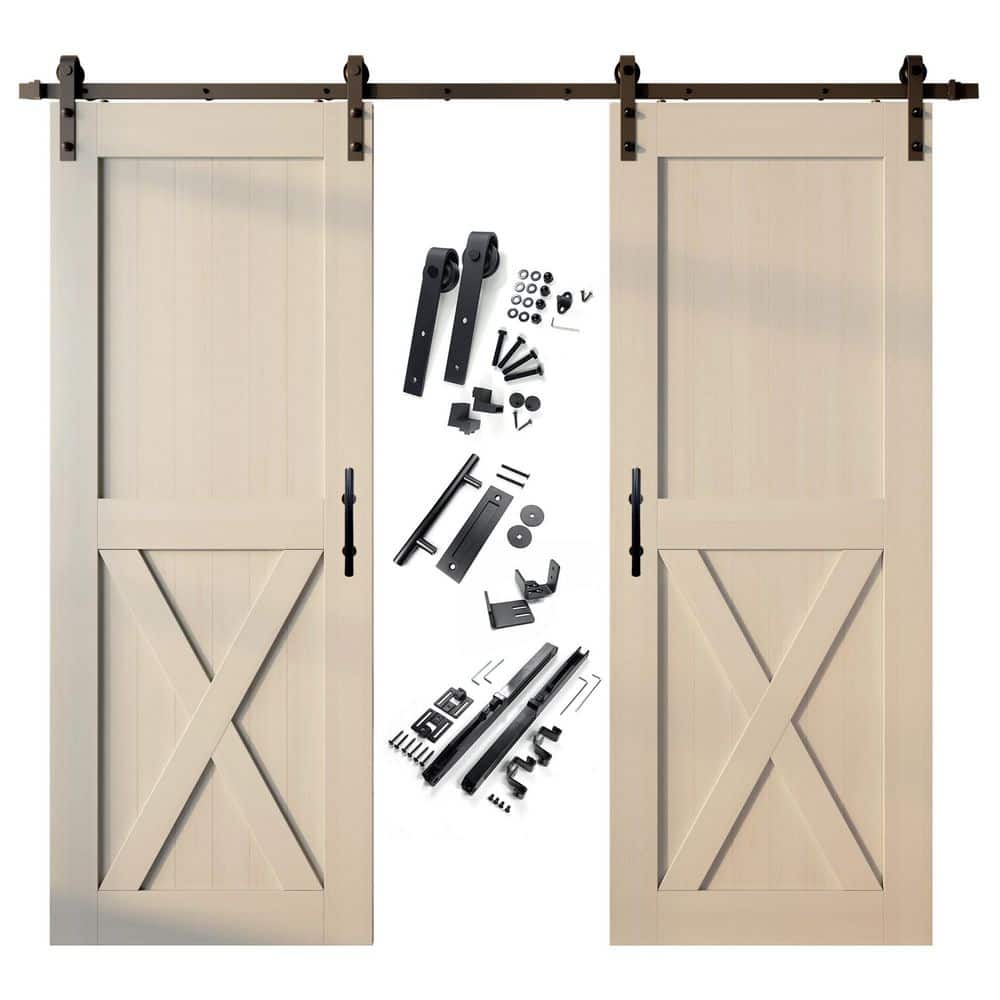 38 in. x 84 in. X-Frame Tinsmith Gray Double Pine Wood Interior Sliding Barn Door with Hardware Kit, Non-Bypass price history on PriceWatchPro