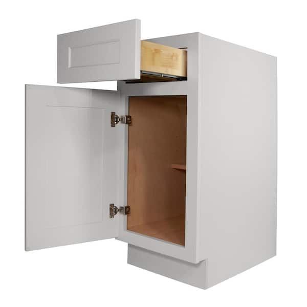 HOMEIBRO Newport Light Dove Plywood Shaker Style Stock 1-Door 1-Drawer Base Kitchen Cabinet (15 in. x 34.5 in. x 24 in.)