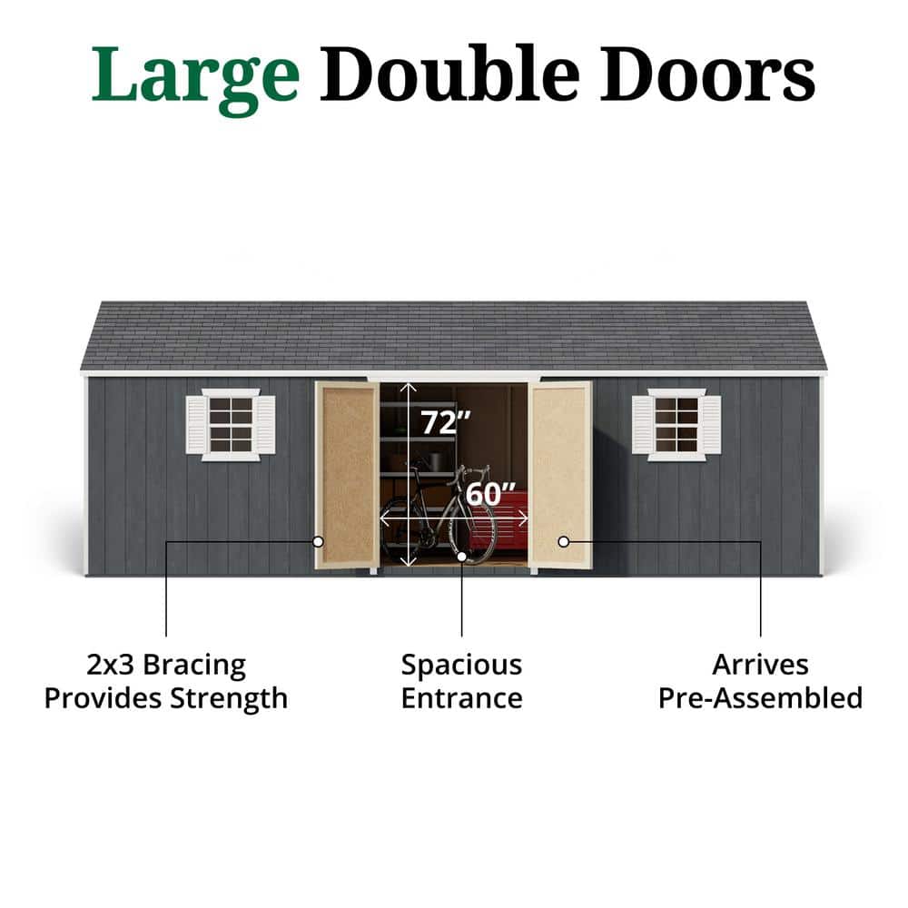 12x24 Dark Gray Wood Gable Storage Shed with Windows