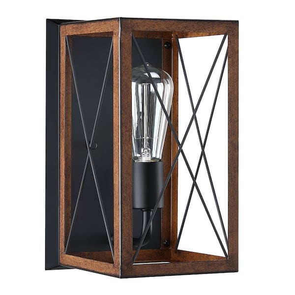 Miscool 1-Light Indoor Wall Sconce Light with Black and Barnwood Finish