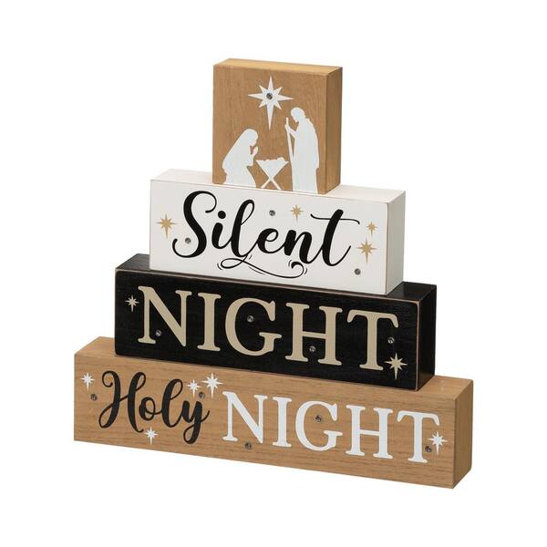 Glitzhome 12in H LED Lighted discount Wooden Block Word Sign Table Decor Christmas Gift