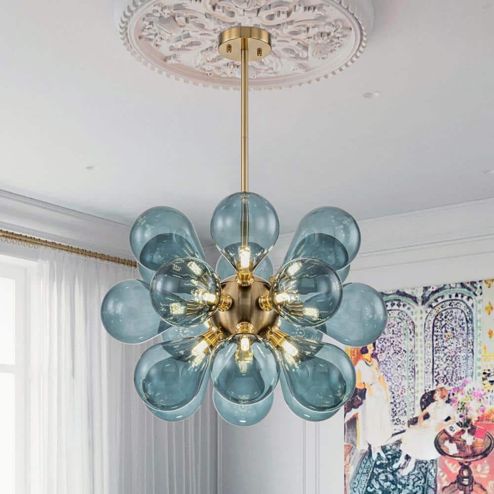 HUOKU Alma 18-Light 25.6 in. W Brass Chandelier with Blown
