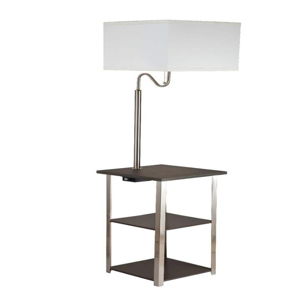 "58"" Tall"" Dru"" Square Side Table Floor Lamp with Charging and USB Port, Silver" price history on PriceWatchPro
