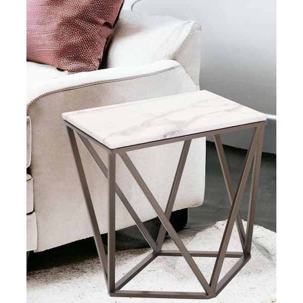 HomeRoots 20.1 in. White Rectangle Stone End Table