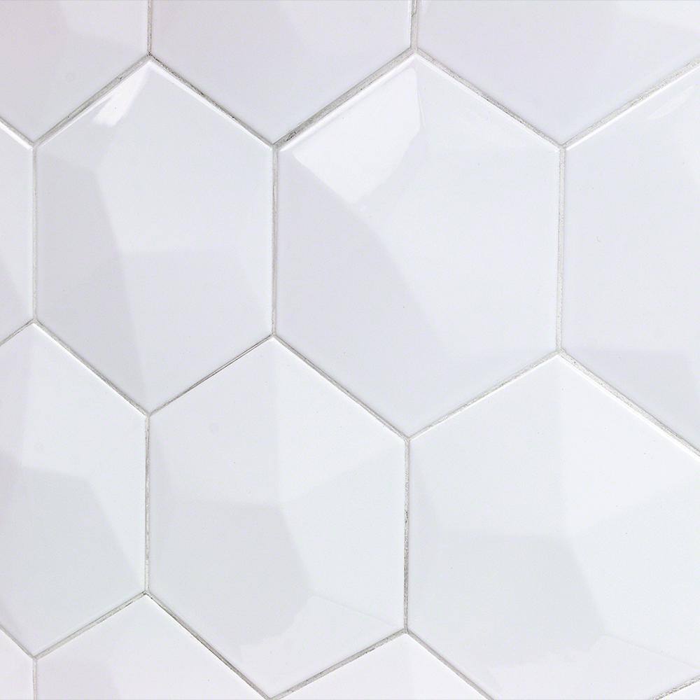 David Collection Polished White Ceramic Hexagon Wall Tile