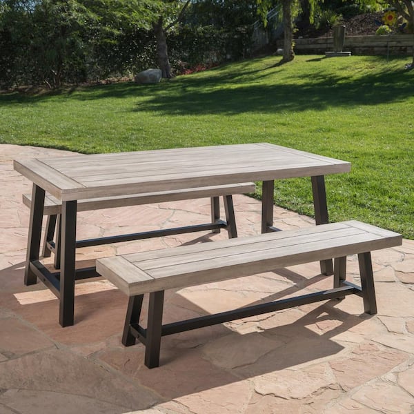 Carlisle Light Gray 3-Piece Wood and Black Metal Outdoor Patio Dining Set