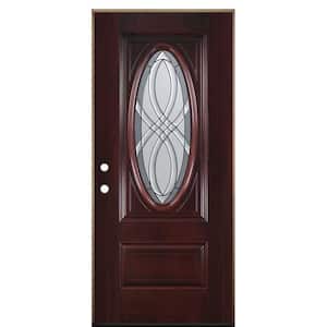 36 in. x 80 in. Everland Cianne Left Hand Outswing 3/4 Oval Lite Smooth Fiberglass Prehung Front Door No Brickmold