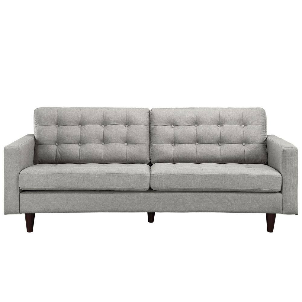 Light Gray Tufted Fabric Sofa with Wood Legs