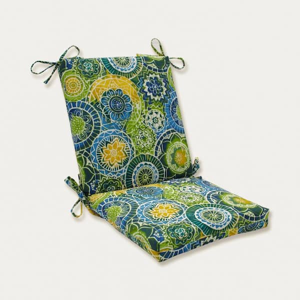 Pillow Perfect Medallion Outdoor/Indoor 18 in. W x 3 in. H Deep Seat, 1 Piece Chair Cushion and Square Corners in Blue/Green Omnia