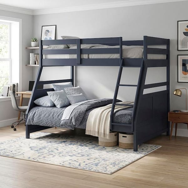 Lazzara Eliza Navy Blue Twin over Full Bunk Bed with Integrated Ladder ...