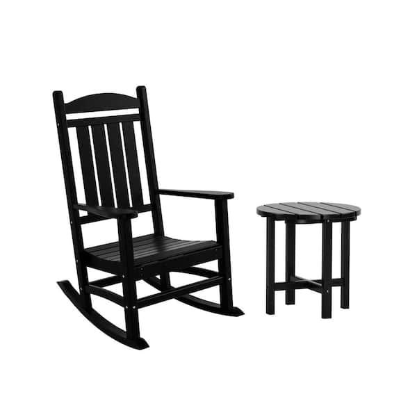Kenly Black 2-Piece Plastic Outdoor Rocking Chair Set