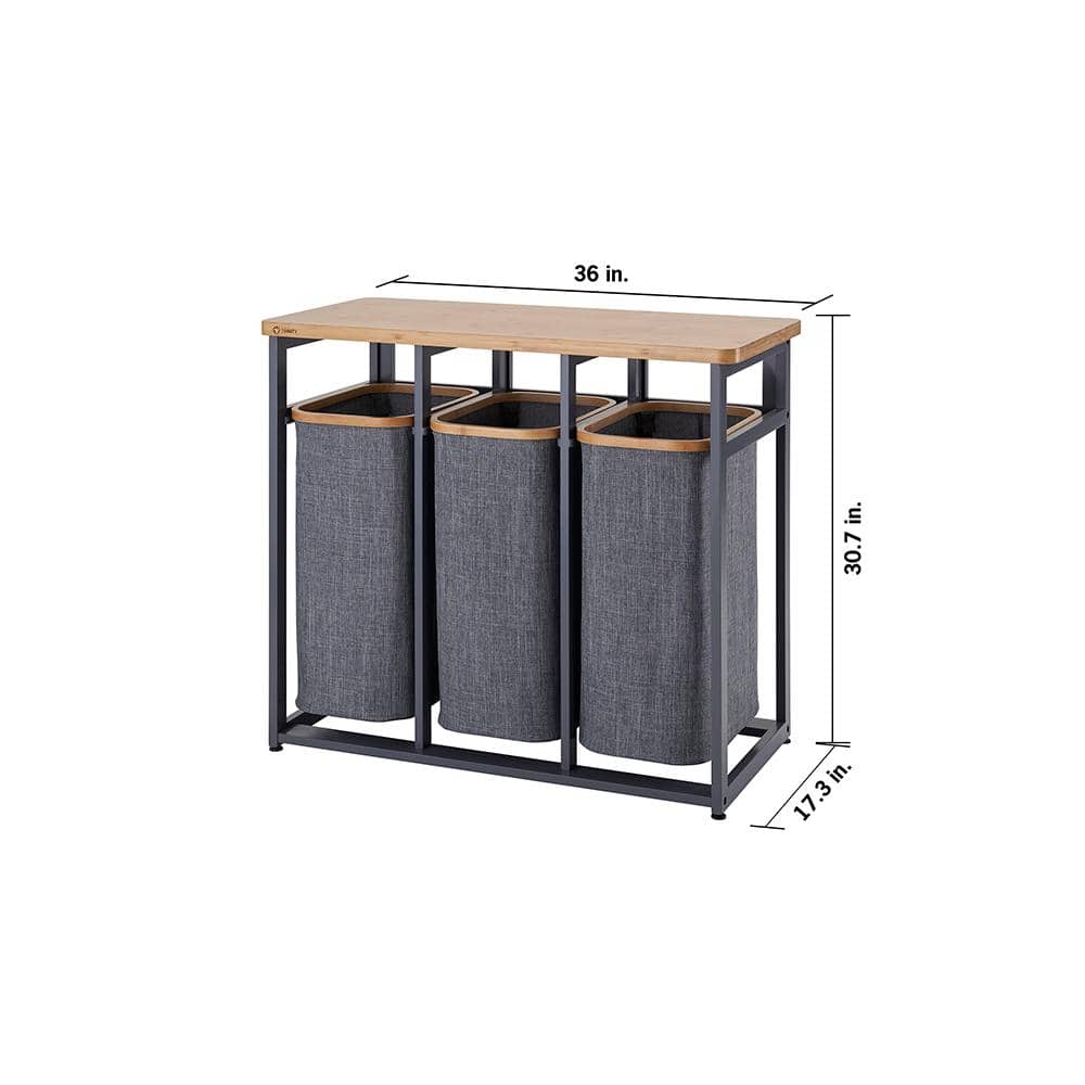 Dark Gray Bamboo Frame Collapsible Laundry Sorter