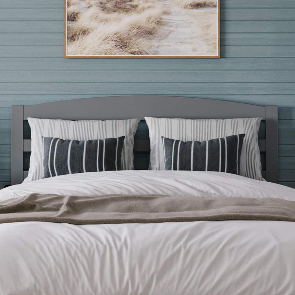 Gray Queen Size Solid Wood Slatted Headboard with Charging Station