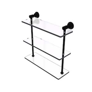 Carolina 16in. x 16in. x 5.54in. Brass Rectangular Triple Glass Shelf in Matte Black