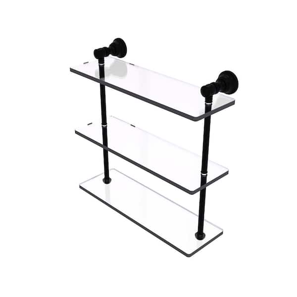 Allied Brass Carolina 16in. x 16in. x 5.54in. Brass Rectangular Triple Glass Shelf in Matte Black
