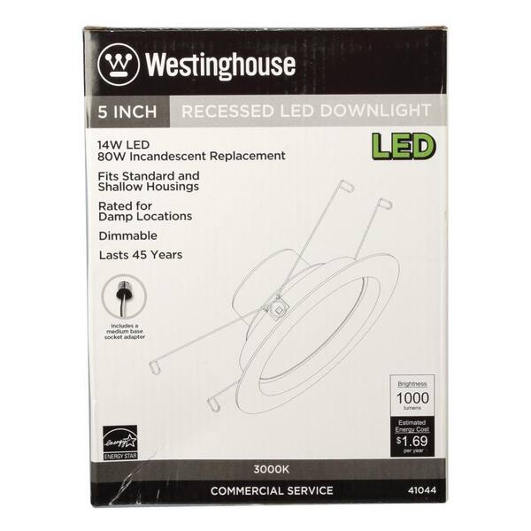 White Trim Westinghouse 4104400 80-Watt Equivalent 5 Inch Recessed LED Downlight Dimmable Warm White Light Energy Star Light Bulb with Medium Base White Trim Westinghouse 4104400 80-Watt Equivalent 5 Inch Recessed LED Downlight Dimmable Warm White Light Energy Star Light Bulb with Medium Base