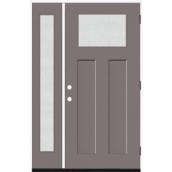 Steves & Sons Legacy 51 in. x 80 in. 1/4 Toplite Rain Glass LHOS Primed Kindling Finish Fiberglass Prehung Front Door w/12 in. SL