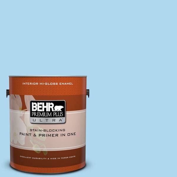 BEHR Premium Plus Ultra 1 gal. #540A-3 Blue Feather Hi-Gloss Enamel Interior Paint and Primer in One