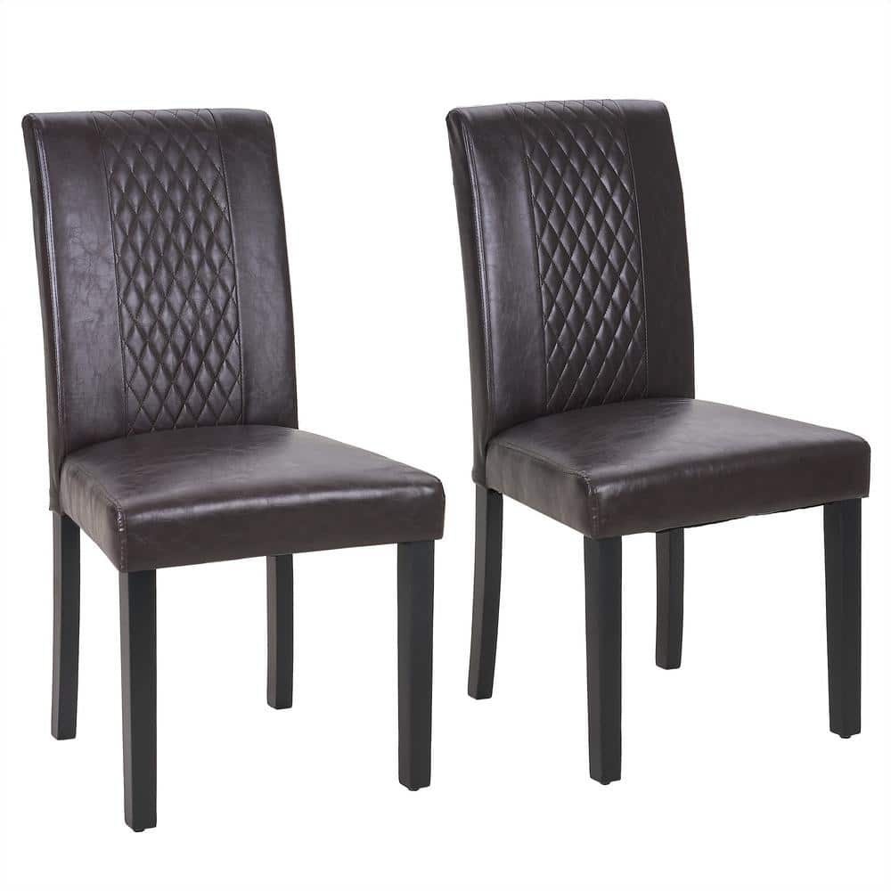 Dining Chairs Set of 2, High Back PU Upholstered Chairs with Wood Legs for Kitchen and Living Room, Brown price history on PriceWatchPro