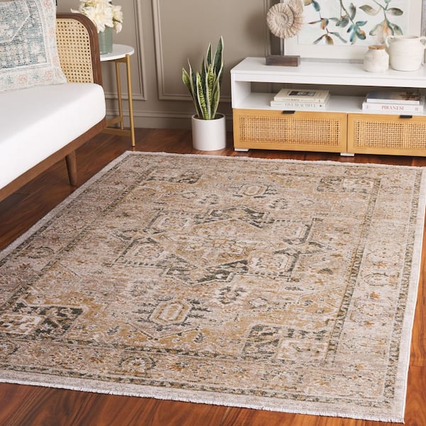 Hazel 6 ft. x 6 ft. Taupe/Green Distressed Medallion square Area Rug