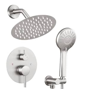 Single Handle 2-Spray 8 in Round Shower Faucet 2.5 GPM with 360 Degree Swivel in. Brushed Nickel