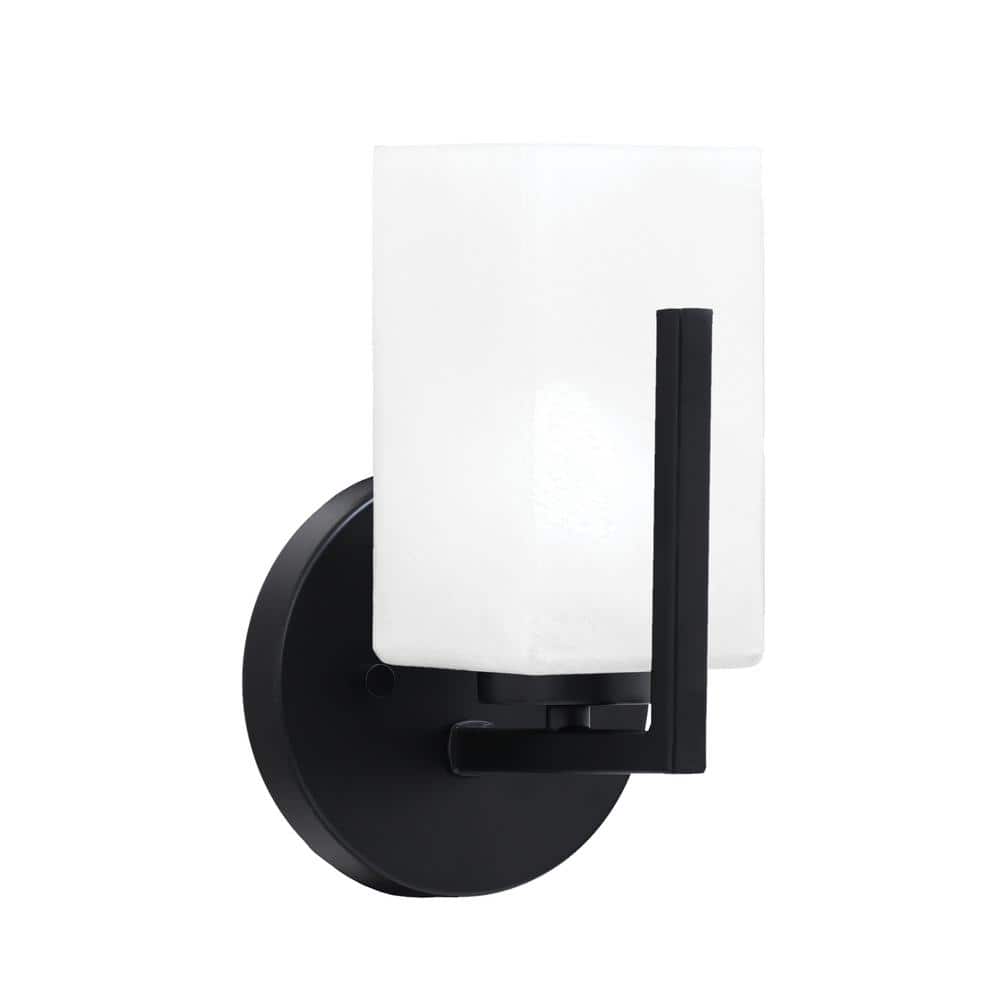 Cottonwood 3.5 in. 1 Light Matte Black Sconce with 3.5 in. Square White Mar