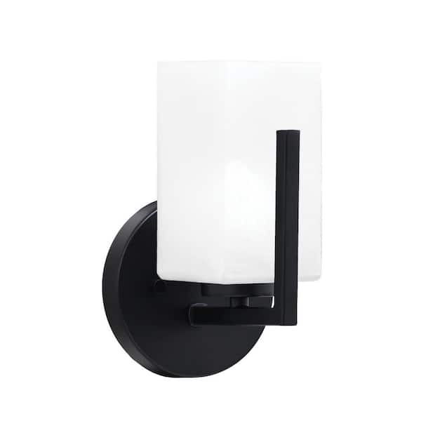 Unbranded Cottonwood 3.5 in. 1 Light Matte Black Sconce with 3.5 in. Square White Marble Glass Shade, No Bulb Included