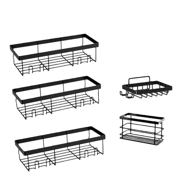12.6 in. W x 2.3 in. H x 4.6 in. D Stainless Steel Rectangular Shelf in Black, 5Pcs Corner Bathroom Storage Organization