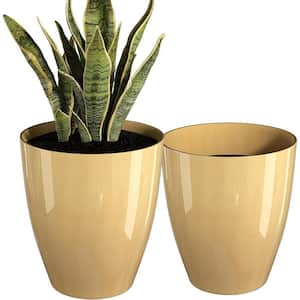 Modern 15 in. L x 10 in. W x 10 in. H Golden Ceramic Round Indoor/Outdoor Planter (2-Pack)